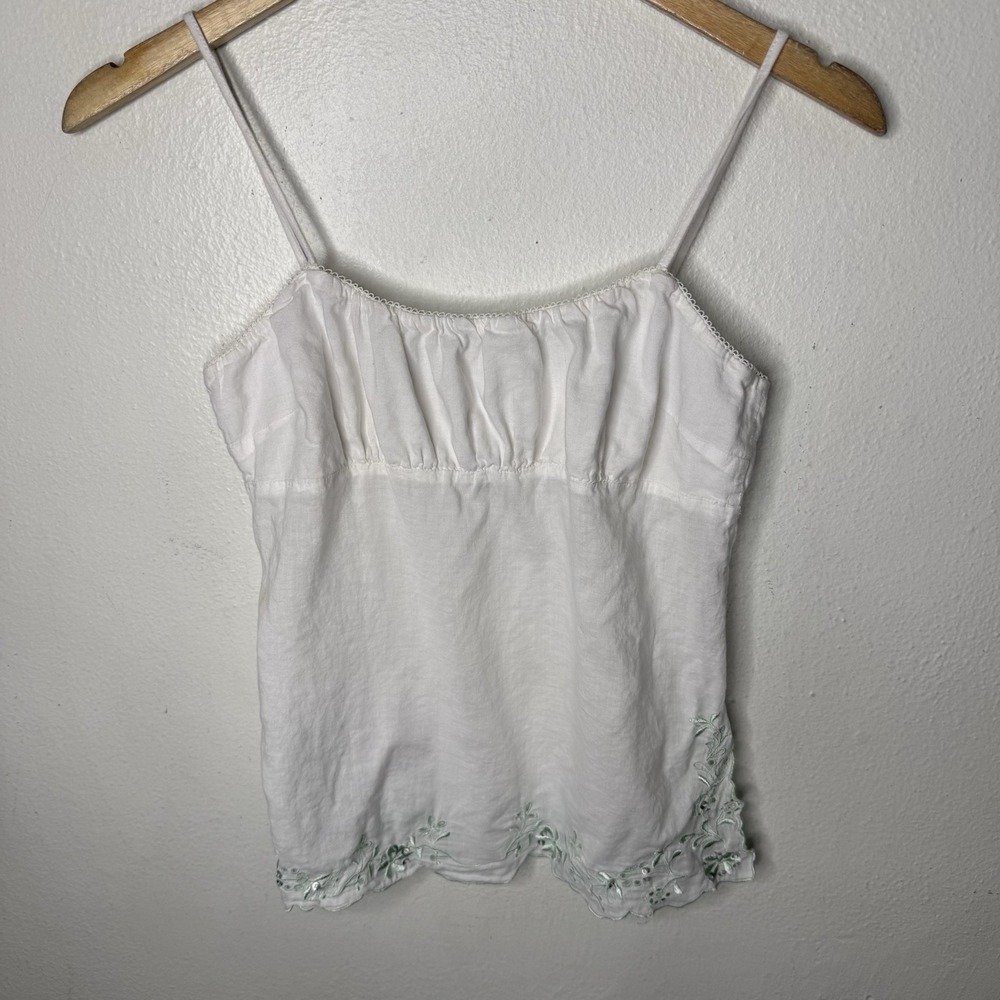 Y2K Abercrombie Green Embroidered Cotton Cami Camisole Tank Top Women's XL